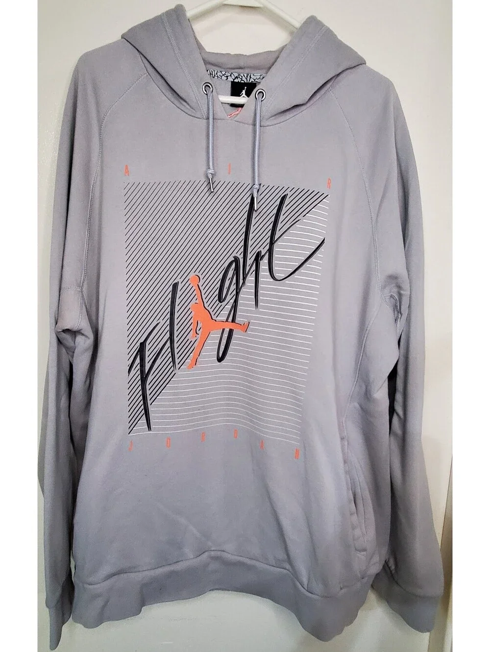 Jordan Flight Hoodie Mens XXL Gray Orange Jumpman Graphic Pullover 2015